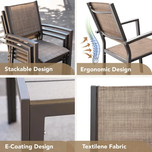 Vista 9 de Devoko Juego de comedor para patio, 7 piezas, muebles de exterior con mesa rectangular y 6 sillas apilables, juego de conversación familiar
