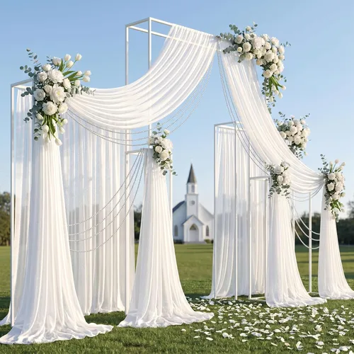 Vista 24 de Cortinas de telón de fondo transparentes para arco de boda de 28 pulgadas x 19 pies Negro