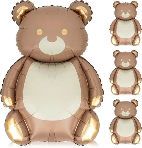 Vista 8 de Simgoing 2 globos de aluminio de oso marrón grande de 21 x 35 pulgadas Globos inflables de oso de dibujos animados grandes mate para baby shower