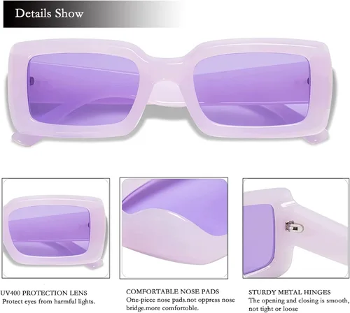 Vista 4 de Vintage Rectangle Sunglasses for Women Men Chunky Frame Square Glasses Retro 90s Nude Sunglasses