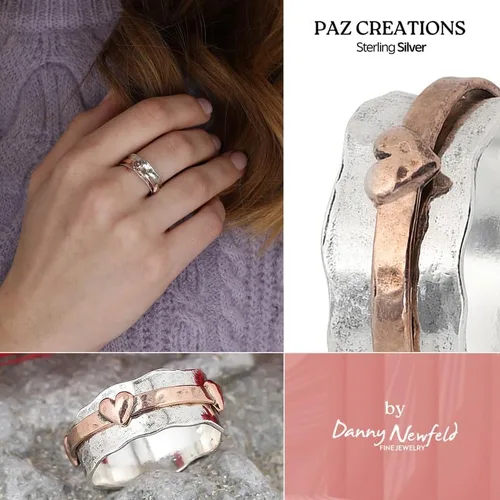 Vista 4 de Paz Creations - Anillo giratorio de plata de ley 925 para mujer, estilo bohemio, con banda resistente, joyería artesanal hecha a mano, lista