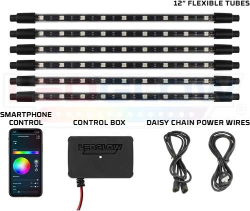 Vista 2 de LEDGlow Kit de iluminación de neón LED multicolor Bluetooth de 6 piezas para automóviles y camiones, aplicación para teléfonos inteligentes, crea
