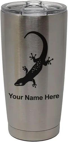 Vista 9 de LaserGram 20oz Vacuum Insulated Tumbler Mug, Gecko, Personalized Engraving Included (Black)