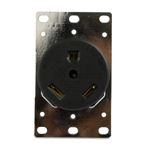 Vista 2 de RV 30 amperios, 125 voltios, NEMA Tt-30R, 2P, receptáculo de alimentación de 3 W, cuchilla recta, grado industrial, conexión a tierra, cable