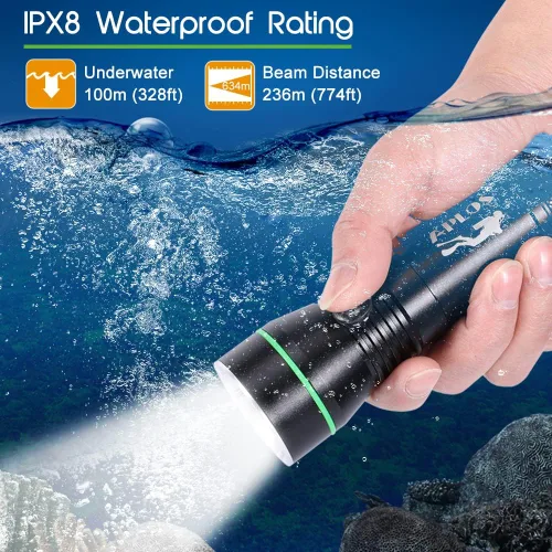 Vista 4 de APLOS Linterna de buceo AP30 3000lm con 3 modos, indicador de alimentación, IPX8 impermeable profesional recargable luz de buceo