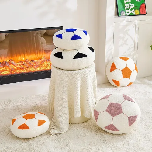 Vista 5 de Uvvyui Almohada de fútbol de fútbol con forma redonda, decorativa para decoración de habitación, cojín de felpa para sofá y dormitorio
