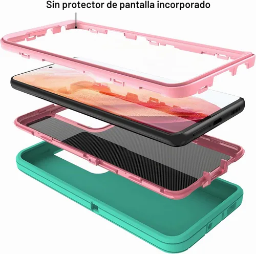 Vista 3 de MXX Funda compatible con Galaxy S21 Ultra, funda protectora de cuerpo con parachoques de 3 capas súper resistente y servicio pesado aqua / rosado