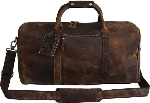 Vista 7 de 24 pulgadas cuero Duffel Bolsas para hombres y mujeres completo grano cuero viaje durante la noche fin de semana Bolsas de cuero deportes gimnasio
