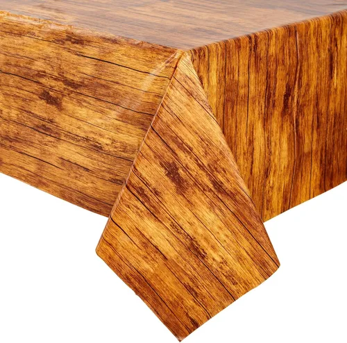 Vista 6 de Blue Panda Paquete de 3 manteles de grano de madera para mesas rectangulares, mantel de plástico de madera marrón, 54 x 108 pulgadas, mantel