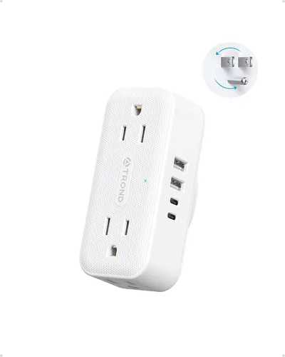 Vista 10 de TROND Extensor de toma con cable de 6 pulgadas, adaptador de enchufe plano con 4 tomas eléctricas y 4 puertos USB, para montaje en pared, toma