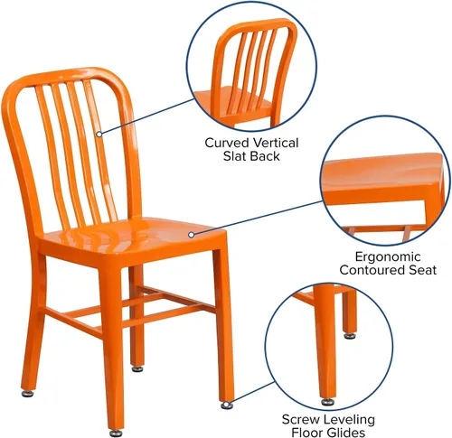 Vista 4 de Flash Furniture Silla de metal naranja de grado comercial para interiores y exteriores Uso interior/exterior
