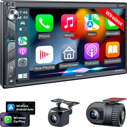 Vista 8 de Estéreo inalámbrico de doble DIN para automóvil mejorado con Carplay, Android Auto, Bluetooth, 4 canales RCA, alta potencia, 2 puertos de subwoofer