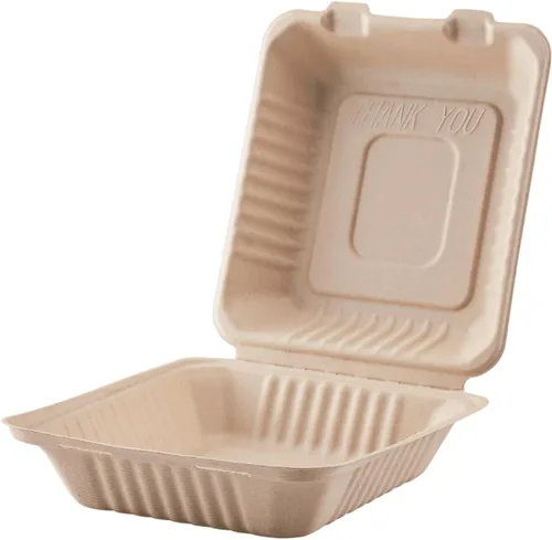 Vista 6 de KARAT EARTH Clamshell - Recipientes de alimentos para llevar (9 x 9 pulgadas, 200 unidades) Contenedores compostables para llevar, bagazo natural