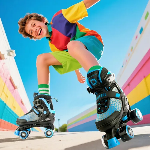 Vista 7 de SULIFEEL Patines para niñas y niños, 4 tallas ajustables con ruedas iluminadas, patines seguros y divertidos para niños, mejor regalo