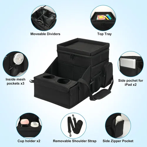 Vista 5 de COOLBEBE Organizador de asiento de automóvil, organizador de asiento trasero de automóvil con portavasos para viajes de niños y adultos, organizador