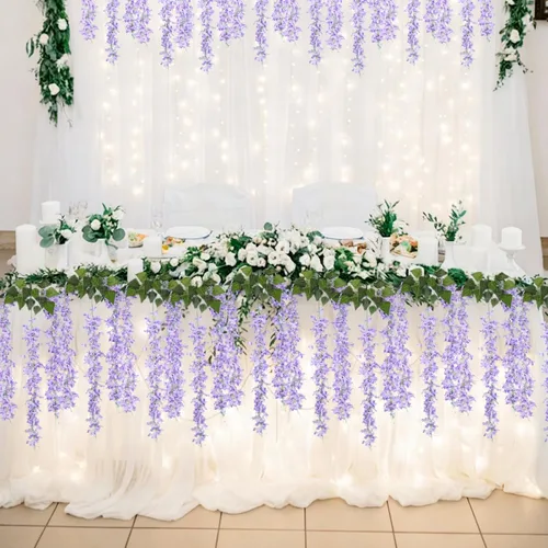 Vista 9 de RECUTMS Guirnalda de flores artificiales de seda lila, moradas, 8 unidades Morado