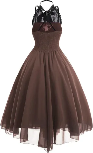 Vista 3 de Vestido vintage de Halloween para mujer, talla grande, disfraz de cosplay para adultos, ropa de estilo gótico, vestido de fiesta de máscaras