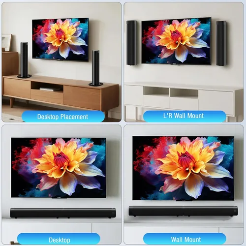 Vista 11 de Barra de sonido para Smart TV, barra de sonido de 100 W con 3 luces RGB dinámicas, Bluetooth 5.3, conexión ARC/Opt/AUX, volumen dinámico 3 modos
