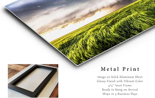 Vista 2 de Storm Wall Art (Ready to Hang) Metal Print of Supercell Thunderstorm Over Wheat Field on Stormy Spring Day in Kansas Weather Photography Nature