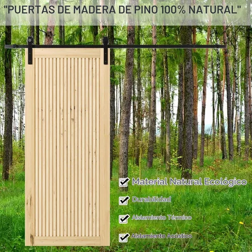 Vista 3 de BARNER HOME Puerta de granero de madera de pino de 30 x 84 pulgadas, puerta corredera decorativa de 1 lite, con kit de herramientas incluido Puerta