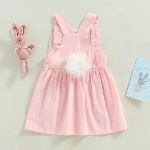 Vista 4 de Traje de Pascua para bebé niña, overol vintage y orejas de conejo, vestido de hermana con cola