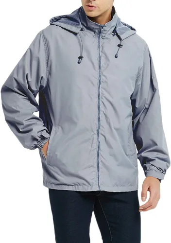 Vista 10 de Chaqueta impermeable cortavientos ligera para hombre con capucha extraíble