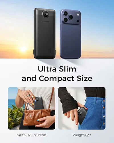 Vista 7 de VEGER Cargador portátil para iPhone con cables integrados y enchufe de pared, batería externa de carga rápida de 10,000 mAh delgada con USB C