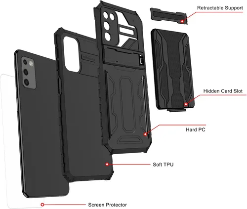 Vista 2 de Funda para teléfono Samsung Galaxy A54 con protector de pantalla, funda con ranura para tarjetas desmontable incorporada, con función atril, a