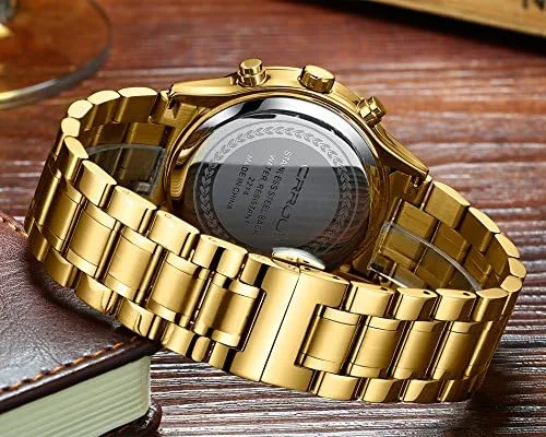 Vista 6 de CRRJU - Reloj de pulsera, de acero inoxidable para hombre, resistente al agua, cronógrafo, correa de acero inoxidable