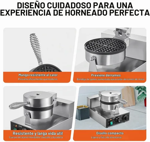 Vista 5 de VEVOR Gofrera Comercial, Máquina de Waffles Redonda de 1230W, Plancha de Waffles Belga Antiadherente de Acero Inoxidable con Control de Temperatura