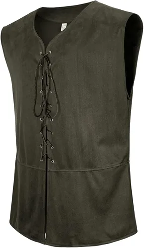 Vista 2 de frawirshau Chaleco medieval renacentista para hombre chaleco pirata gótico steampunk