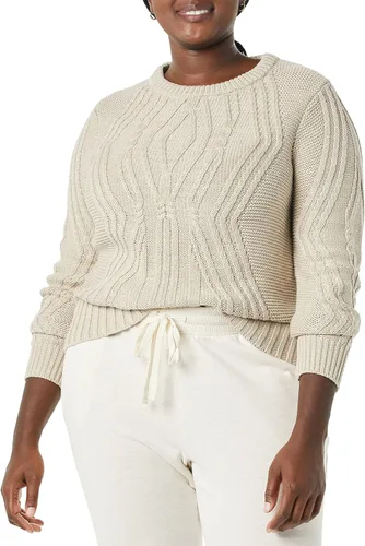 Vista 3 de Tienda Essentials Suéter trenzado 100% algodón con cuello redondo para mujer