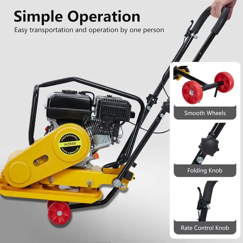 Vista 6 de GarveeHome 7HP Plataforma compactadora de pisón, motor de gas de 212 CC, manipulación vibratoria de compactación de 4200 libras, 22.1 x 15.9
