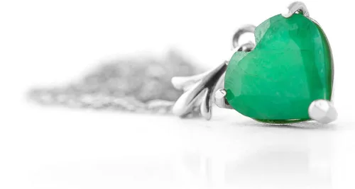 Vista 4 de Galaxy Gold GG 14k Solid White Gold Necklace with Natural 1.20ct Emerald Heart Pendant