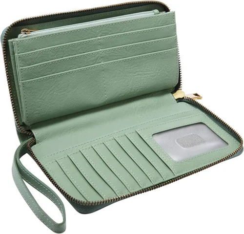 Vista 5 de Fossil Liza - Cartera de cuero con cremallera alrededor para mujer con correa retráctil para la muñeca