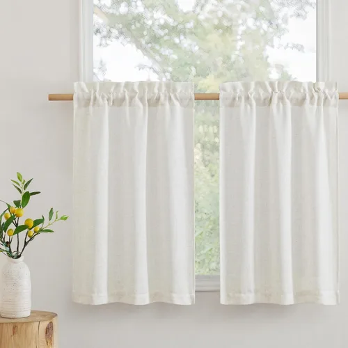 Vista 11 de RYB HOME - Cortinas de café de 24 pulgadas de largo, cortinas cortas de lino traslúcidas para ventana pequeña, cortina de media privacidad con Angora