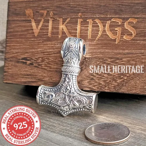 Vista 7 de Collar de martillo vikingo de plata de ley 925 con colgante de amuleto nórdico Odin para hombre, Plata esterlina, No es una piedra preciosa