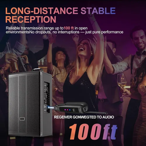 Vista 5 de Sistema de micrófono inalámbrico Aveek de 2.4GHz, micrófonos recargables y receptor, plug & play para máquina de karaoke, altavoces de fiesta