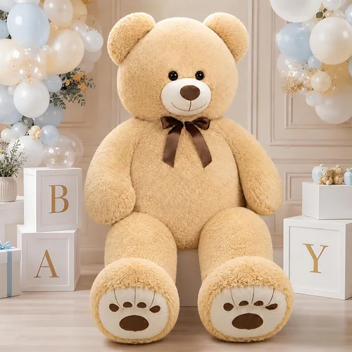 Vista 8 de MaoGoLan Oso de peluche gigante de 4 pies de crema, oso de peluche grande de 47 pulgadas, peluche suave para niños, decoraciones para Baby Shower