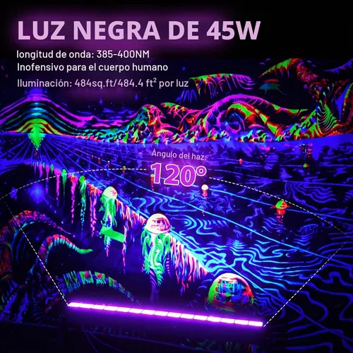 Vista 3 de Barra de luz LED negra de 45 W, luces negras para fiesta brillante, luz negra impermeable con enchufe e interruptor, luz de Halloween