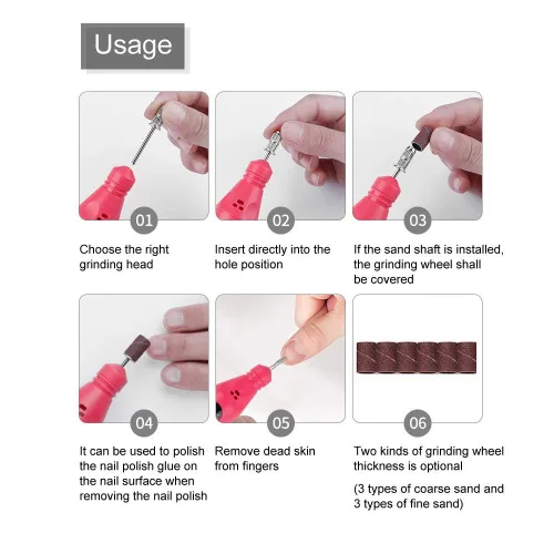 Vista 6 de ZJchao Kit de taladro eléctrico de uñas, juego de pedicura portátil USB, máquina de taladro eléctrico de uñas, pulido de manicura de dedos