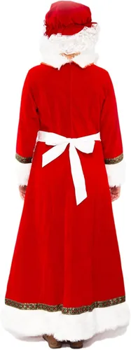 Vista 3 de Disfraz de Mrs. Claus para mujer, talla grande, vestido de Papá Noel para adultos con delantal, peluca y lentes para fiesta de cosplay