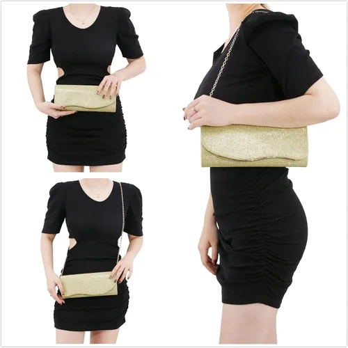 Vista 5 de Naimo - Deslumbrante bolsa pequeña de solapa, con cadena desmontable para eventos nocturnos.