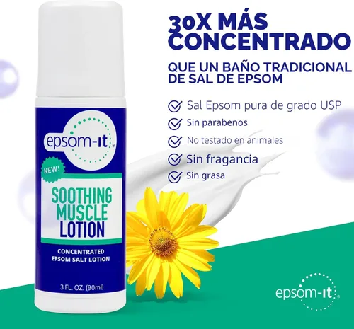 Vista 3 de Epsom-It Loción muscular calmante - Loción de sal de Epsom Roll On con árnica para rigidez muscular, molestias en piernas, rodillas y pies, crema
