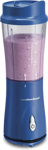 Vista 5 de Hamilton Beach Licuadora portátil para batidos y batidos con taza de viaje y tapa sin BPA de 14 onzas y licuadora portátil para batidos y batidos