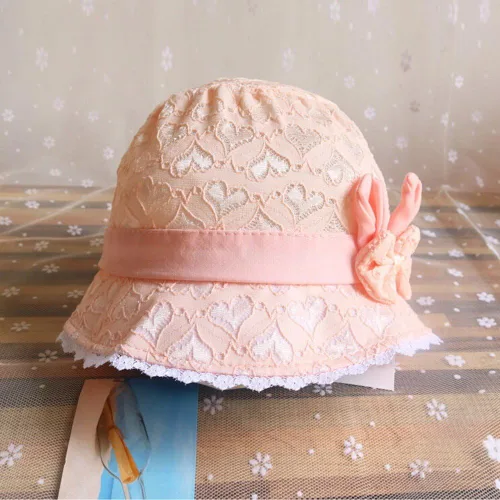 Vista 4 de Gorro de bebé con estampado de corazón, melocotón, para niñas, para el verano, de dibujos animados, cuidado del bebé