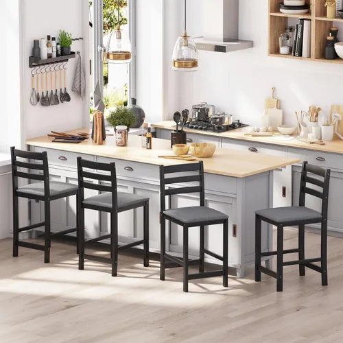 Vista 6 de 24'' Counter Height Bar Stools Set of 2, Solid Wood Island Chairs for Kitchen, Stools for Kitchen Counter, Black Negro