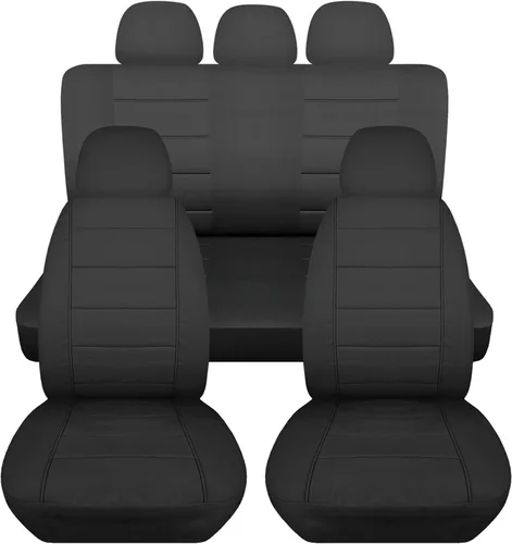 Vista 28 de Totally Covers Fundas de asiento de coche sólidas con 5 fundas (2 delanteras + 3 traseras) para reposacabezas: color negro, ajuste