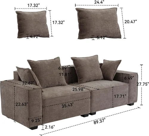 Vista 2 de WILLOVE Sofá moderno de 89.3 pulgadas para sala de estar, sofá nube con asiento profundo, cómodo sofá con reposabrazos extra anchos y 4 cojines