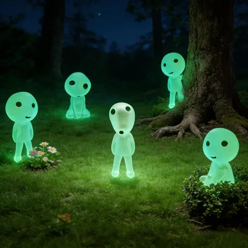 Vista 3 de Ponjowl 5 piezas luminosas de árbol elfos espirituales jardinería decoración en maceta micro paisaje figuras ornamento verde fluorescente